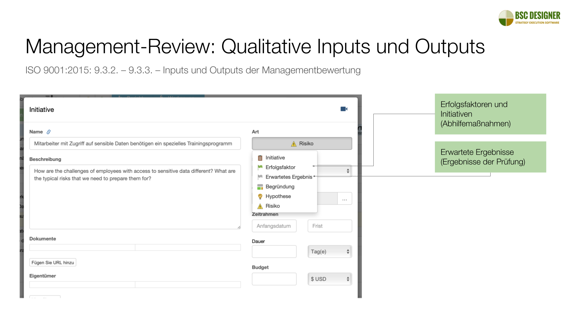 Management-Review: Qualitative Inputs und Outputs – ISO 9001:2015: 9.3.2. – 9.3.3.