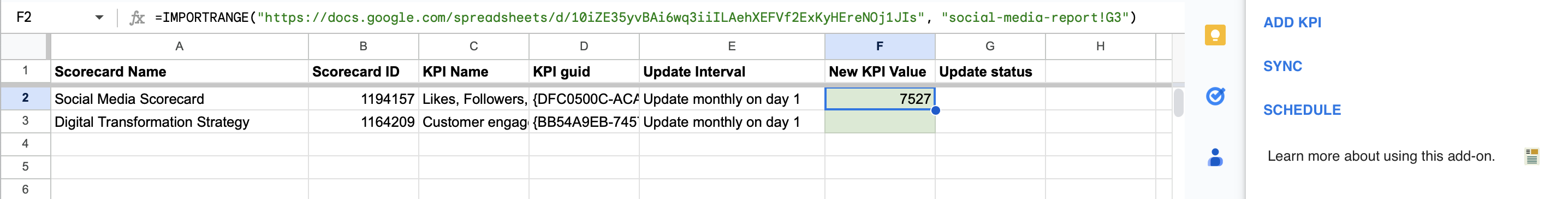 Using IMPORTRANGE formulate to enter aggregated data into the KPI