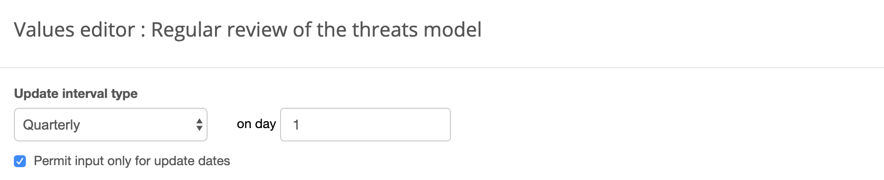 Quarterly update interval for threats model metric