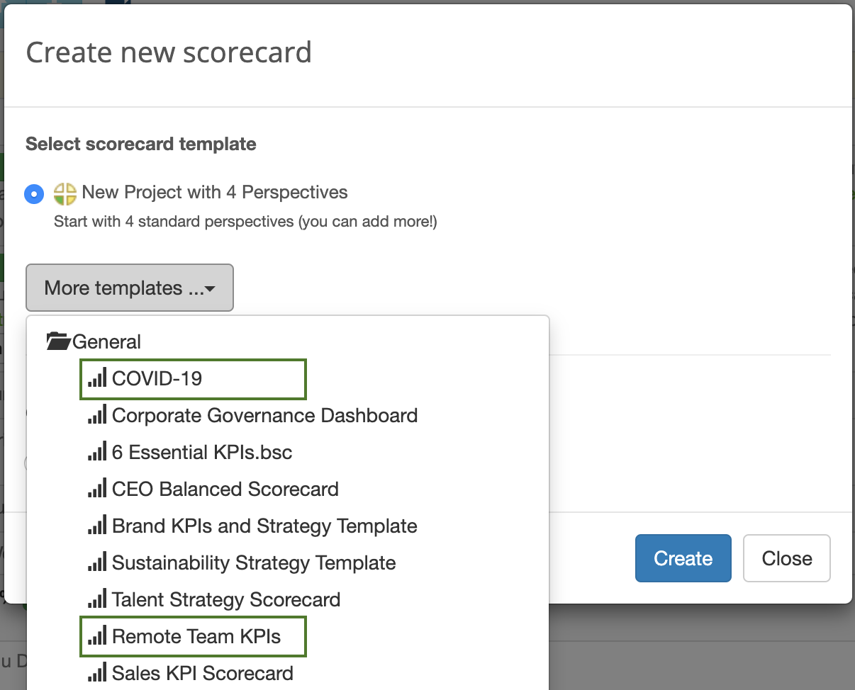 Covid-19 and remote employees scorecard template in BSC Designer Online